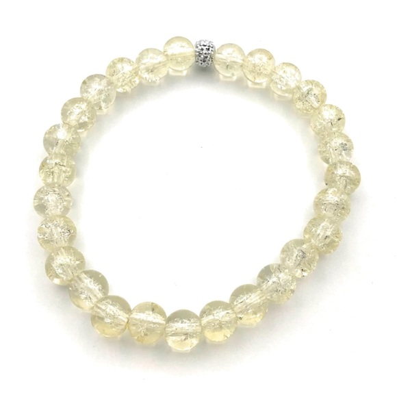Pale Yellow Crackle Glass Beaded Stretch Bracelet - Picture 4 of 4